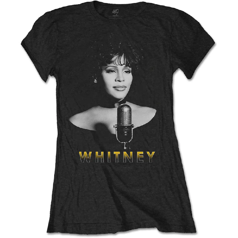 Whitney Houston Ladies T-Shirt: & White Photo Chenille Brocade Lace