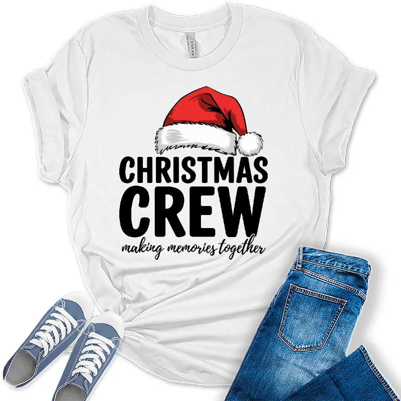 Women's Christmas Crew Making Memories Together Graphic Tees Asymmetrical Pockets Print