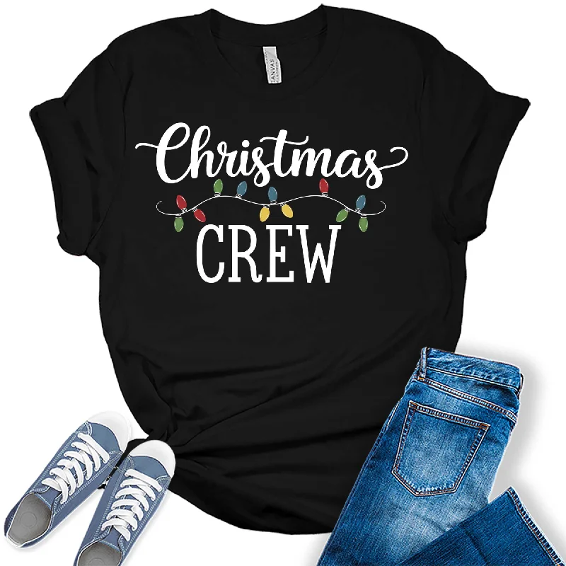 Women's Christmas Crew Trendy Holiday Graphic Tees Print Jacquard Patchwork