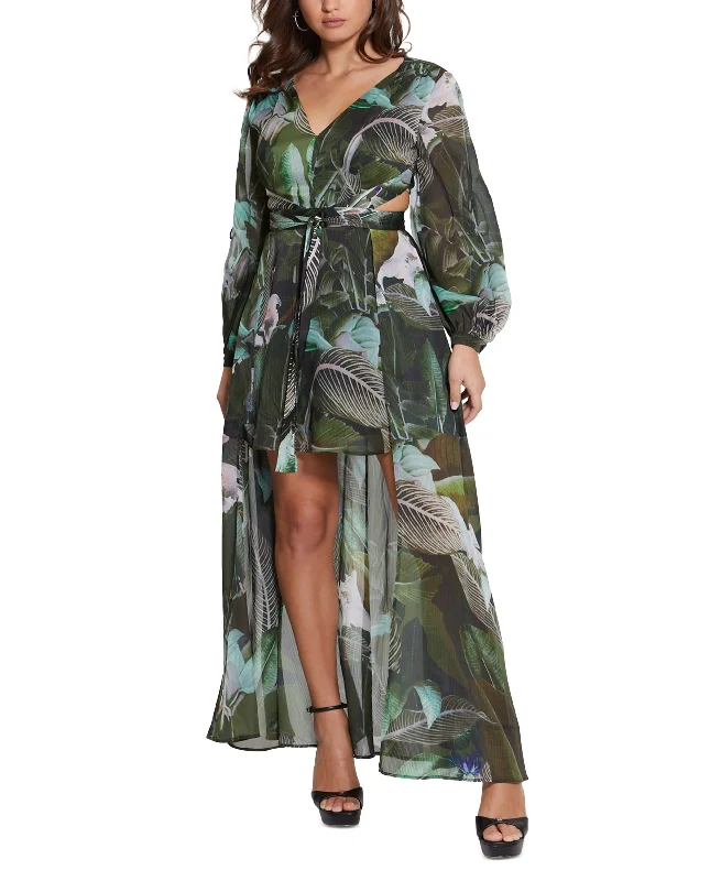 Women's Farrah Long Sleeve Mini Dress With Removable Long Skirt Chic Puff Sleeve Mini Dress