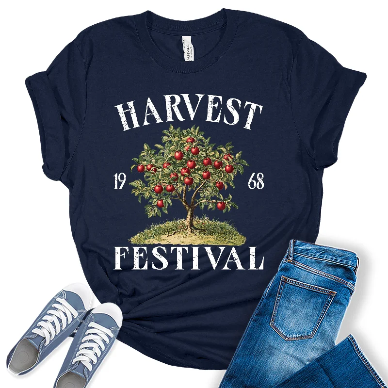 Womens Harvest Apple Festival 1968 Thanksgiving Graphic Tees Collared T-Shirt Boat Neck A-Line