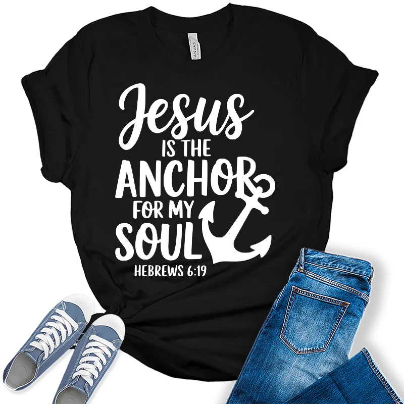 Women's Jesus Is The Anchor For My Soul Christian Hope Graphic Tees Print Jacquard Patchwork