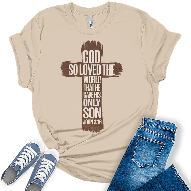 Women's John 3:16 Christian Cross Bible Graphic Tees Wool Fabric Cashmere Fabric Tweed Fabric