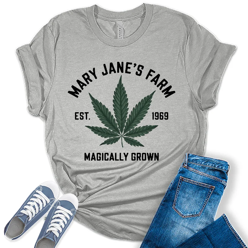 Womens Mary Jane's Farm Cannabis 1969 Graphic Tees Ribbed T-Shirt High Neck Heavyweight