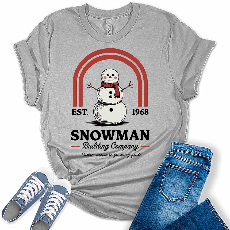 Women's Snowman Building Company Christmas Graphic Tees Mesh Blend Leather Blend Suede Blend