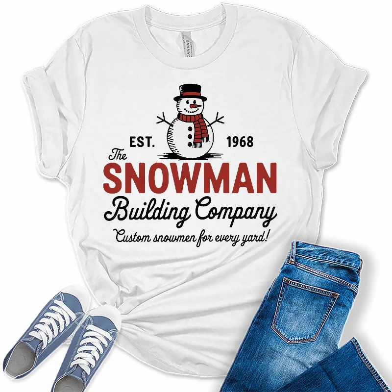 Women's Snowman EST. 1968 Building Company Christmas Graphic Tees Sequined Glittery Shiny