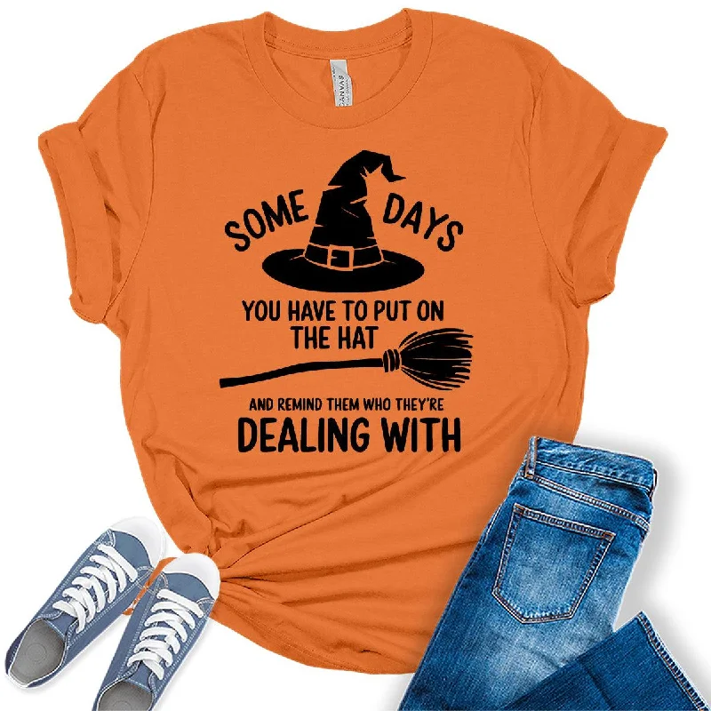 Women's Some Days Dealing With Witch Hat Graphic Tees Zippered Front Buttoned Front Snap Front