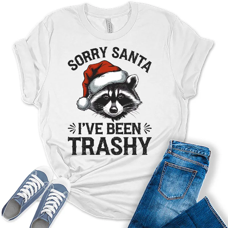 Women's Sorry Santa I've Been Trashy Christmas Raccoon Graphic Tees Satin Fabric Silk Fabric Chiffon Fabric