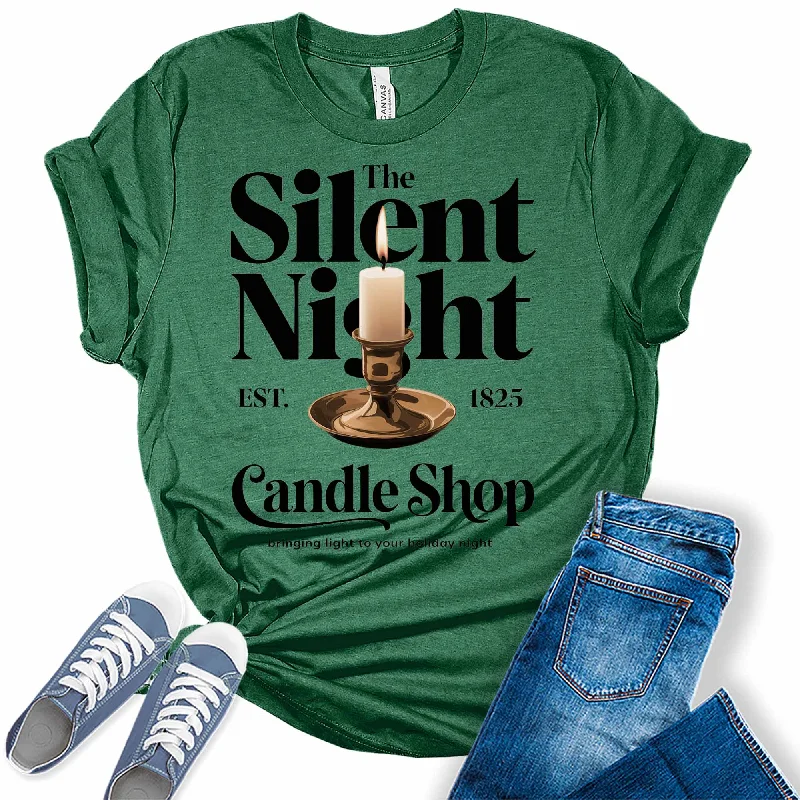 Women's The Silent Night 1825 Christmas Graphic Tees Zippered Front Buttoned Front Snap Front