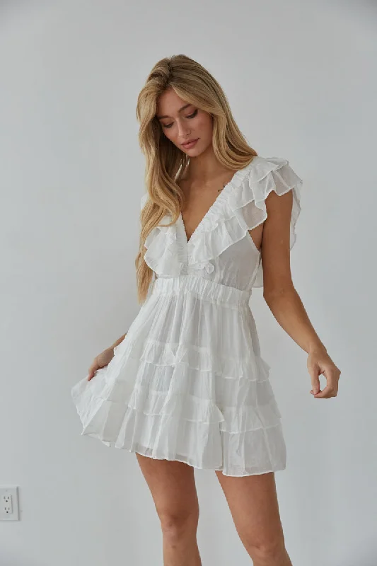 Xena Flutter Sleeve Babydoll Mini Dress Comfortable Linen Mini Dress