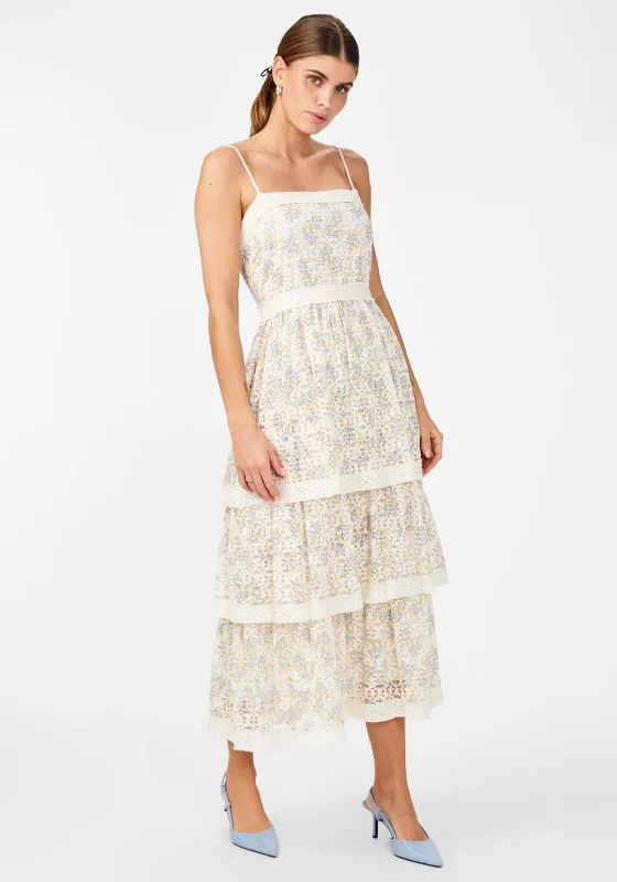 Y.A.S Sasta Floral Lace Midi Dress, Star White Trendy Ruched Side Midi Dress