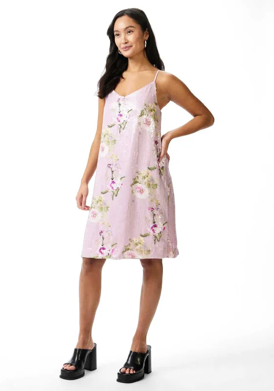 Y.A.S Elodie Sequins Floral Midi Dress, Rose Smoke Fashionable Chiffon Midi Dress