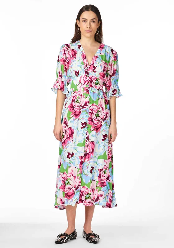 Y.A.S Farron Floral Midi Dress, Meadow Green Stylish High-Waisted Midi Dress