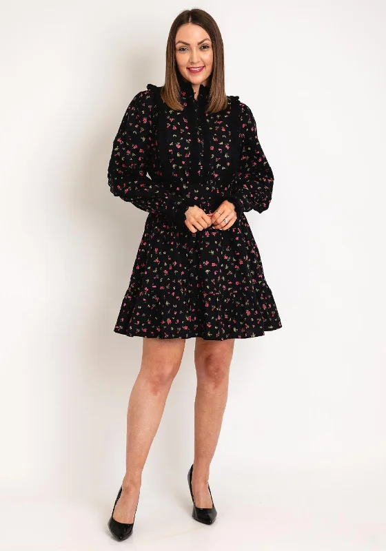 Y.A.S Siv Floral Print Mini Dress, Black Comfortable Boho Mini Dress