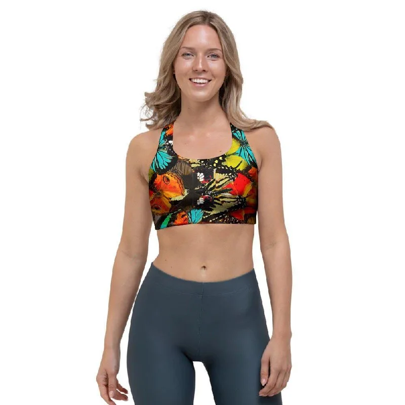 Abstract Colorful Butterfly Print Sports Bra Light Seamless Bra