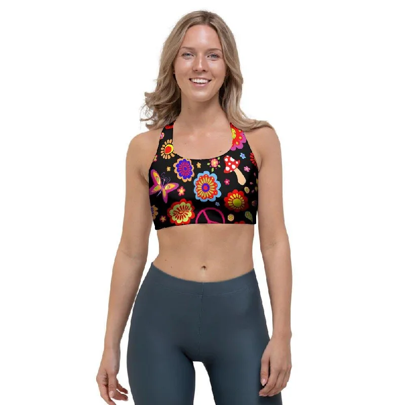 Abstract Flower Hippie Sports Bra Stretchy Wireless Bra