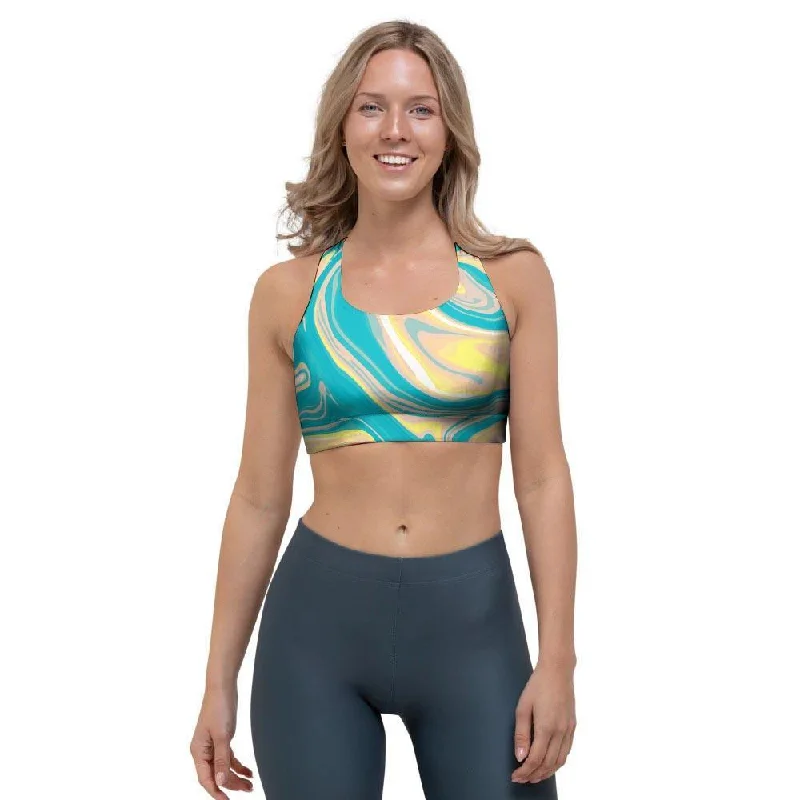 Abstract Green Marble Sports Bra Soft Cup Bralette