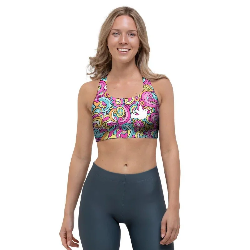 Abstract Hippie Sports Bra Push-Up Bra Set