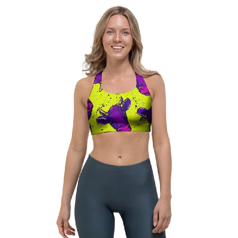 Abstract Neon Cow Print Sports Bra Elegant Satin Bralette