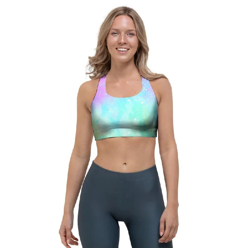 Abstract Psychedelic Holographic Sports Bra Soft Lace Bra