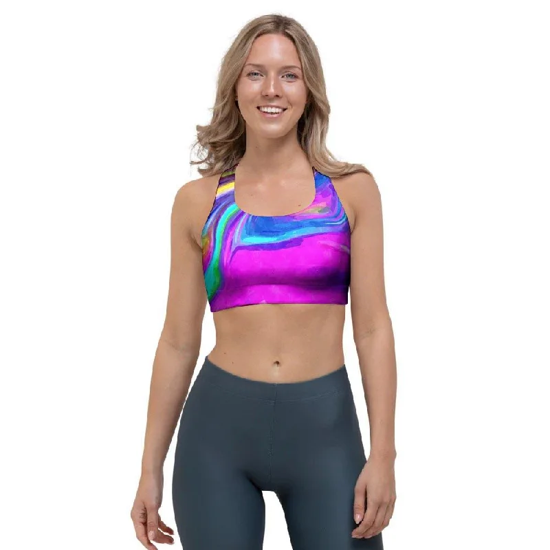 Abstract Purple Iridescent Sports Bra Soft Mesh Bra