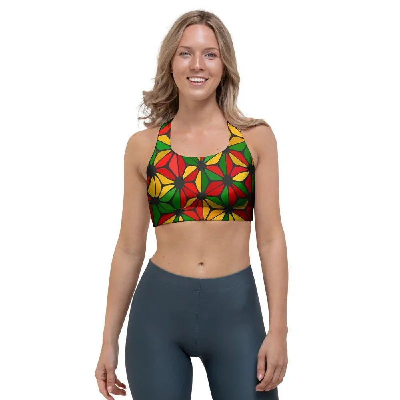 Abstract Reggae Rasta Sports Bra Minimalist Wireless Bra