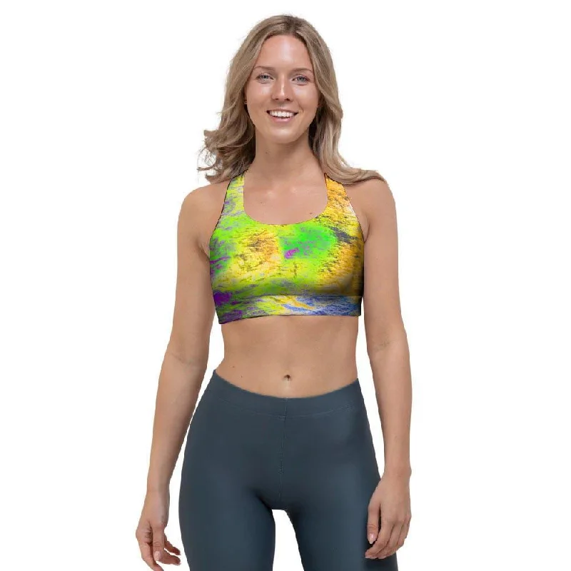 Abstract Tie Dye Sports Bra High Support Sports Bra