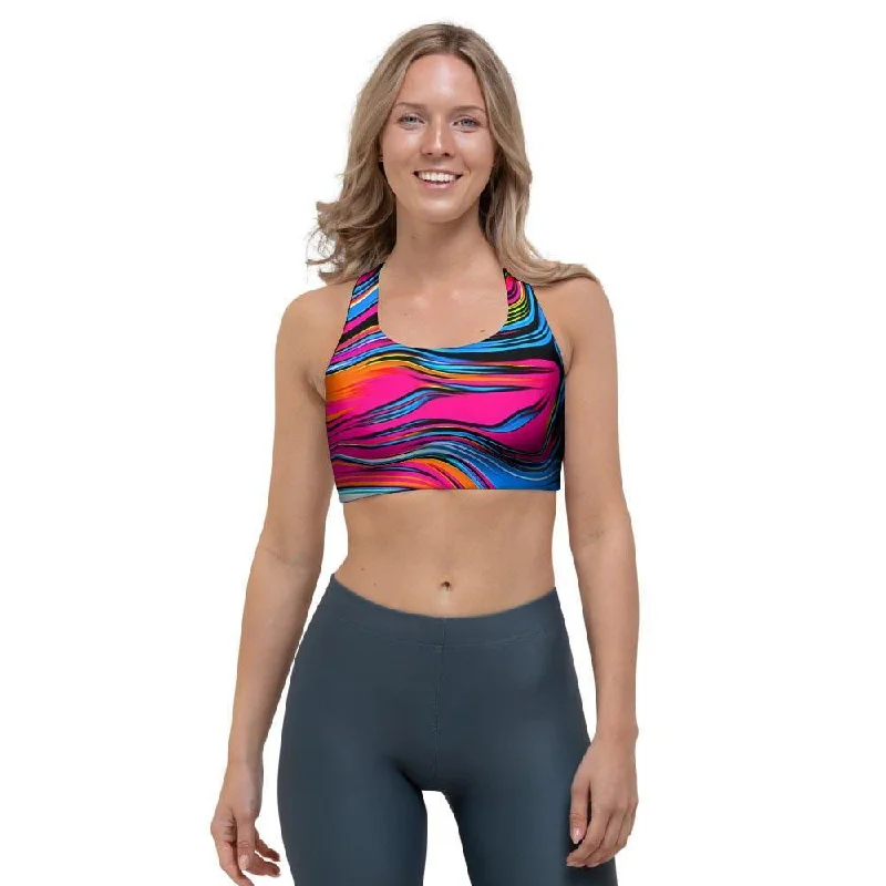 Abstract Trippy Paint Sports Bra Comfortable Fit Bralette