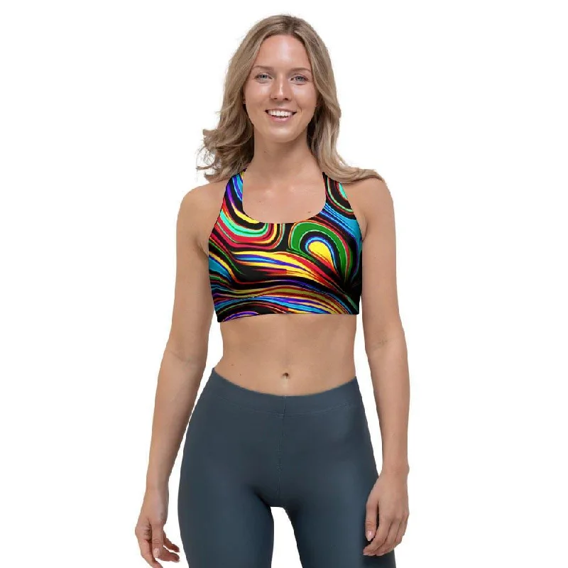 Abstract Wavy Sports Bra Multi-Way Bra Design