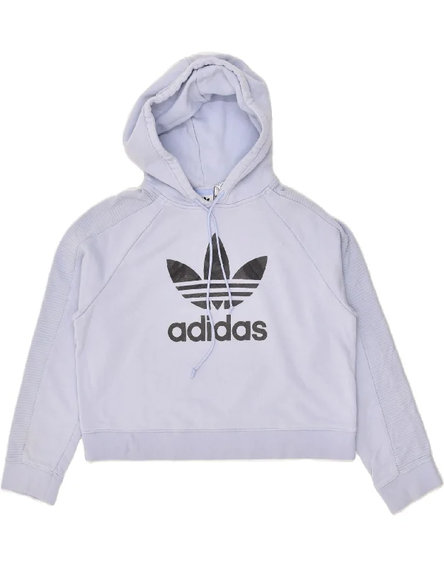 ADIDAS Womens Crop Graphic Hoodie Jumper UK 12 Medium  Blue Cotton Hoodie with Magnetic Closure Innovative Modern