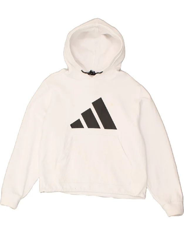 ADIDAS Womens Crop Graphic Hoodie Jumper UK 20/22 XL White Cotton Hoodie with Slit Hem Functional Movement