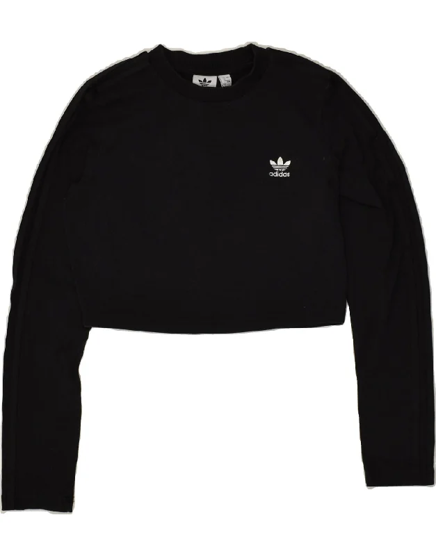 ADIDAS Womens Crop Graphic Sweatshirt Jumper UK 12 Medium  Black Hoodie with Cropped Fit Short Trendy