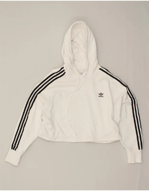 ADIDAS Womens Crop Hoodie Jumper UK 10 Small  Off White Cotton Hoodie with Elastic Waist Stretchable Comfortable