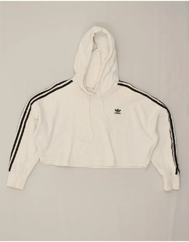 ADIDAS Womens Crop Hoodie Jumper UK 8 Small  Off White Cotton Hoodie with High-Low Hem Asymmetrical Trendy