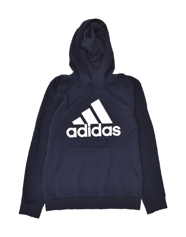 ADIDAS Womens Graphic Hoodie Jumper UK 10 Small Navy Blue Cotton Hoodie with Print Artistic Unique