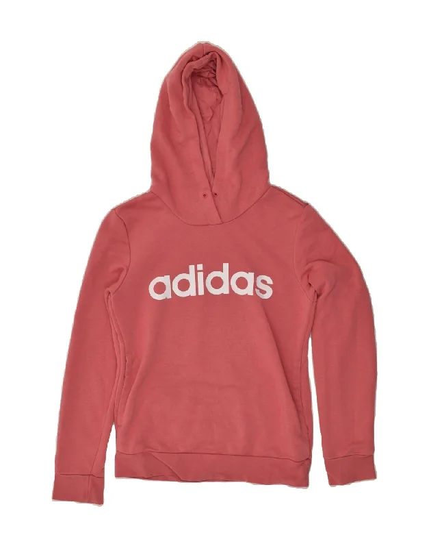 ADIDAS Womens Graphic Hoodie Jumper UK 4/6 XS  Pink Cotton Hoodie with Hem Detail Decorative Unique