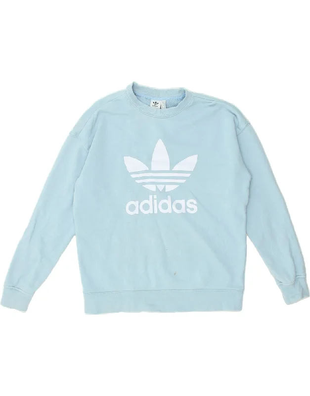 ADIDAS Womens Graphic Sweatshirt Jumper UK 10 Small Blue Cotton Hoodie with High Neck Warm Protective