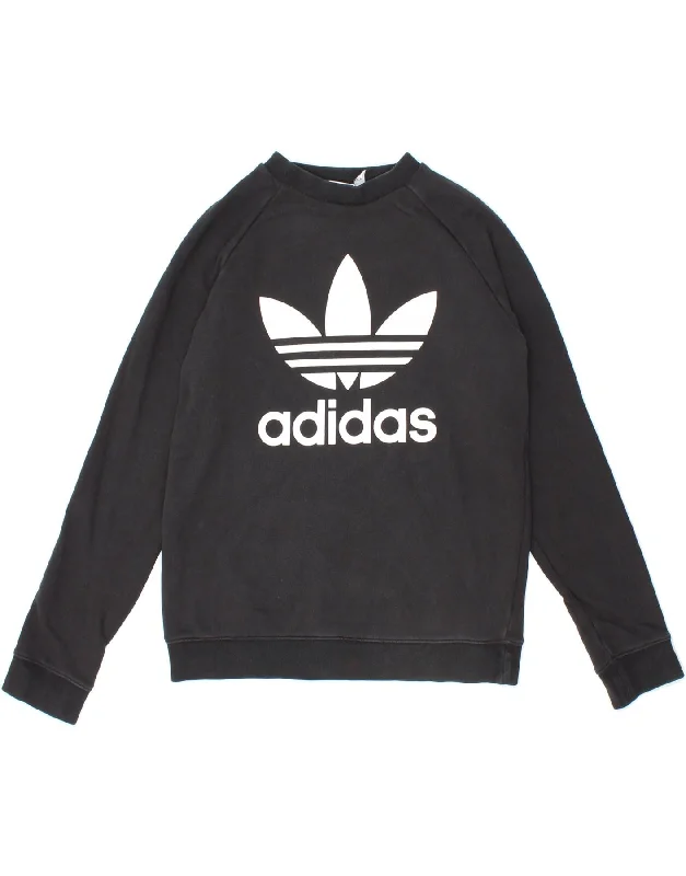 ADIDAS Womens Graphic Sweatshirt Jumper UK 12 Medium Black Cotton Hoodie with Lace Feminine Delicate