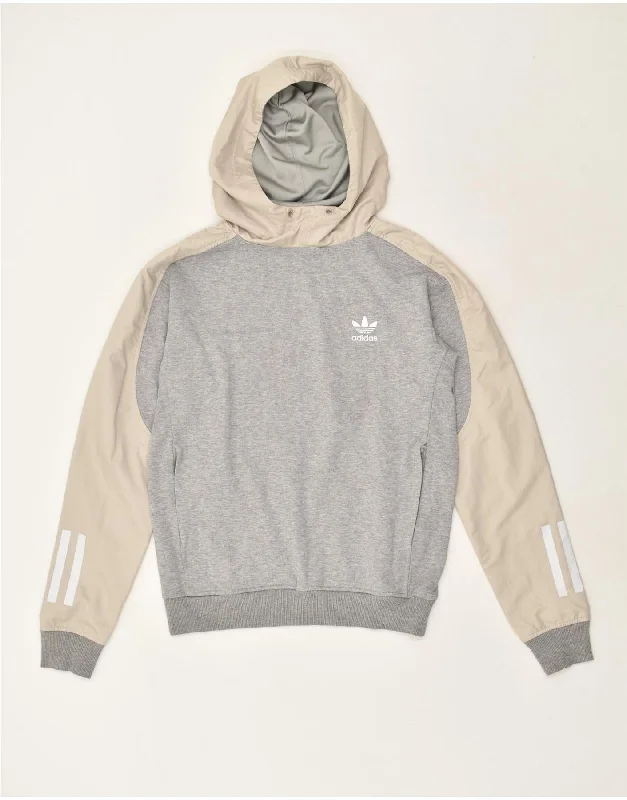 ADIDAS Womens Hoodie Jumper UK 6 XS Grey Colourblock Polyester Hoodie with Longline Fit Extended Stylish