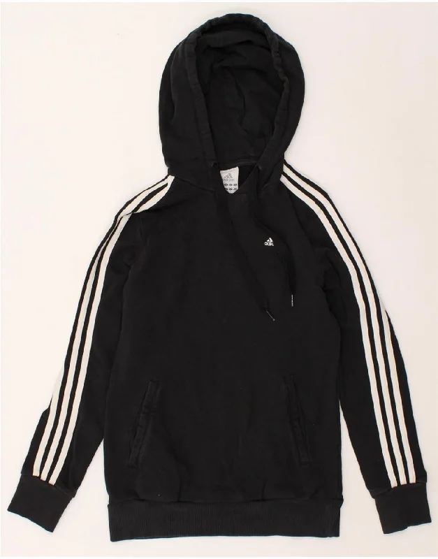 ADIDAS Womens Hoodie Jumper UK 8/10 Small Black Zip Hoodie Drawstring Kangaroo Pocket