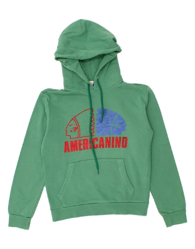 AMERICANINO Womens Graphic Hoodie Jumper UK 10 Small Green Cotton Hoodie with Crew Neck Simple Timeless