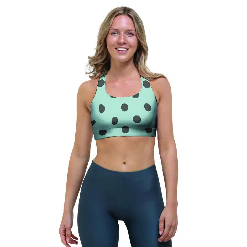 Aqua And Black Polka Dot Sports Bra Elegant Lace Bralette