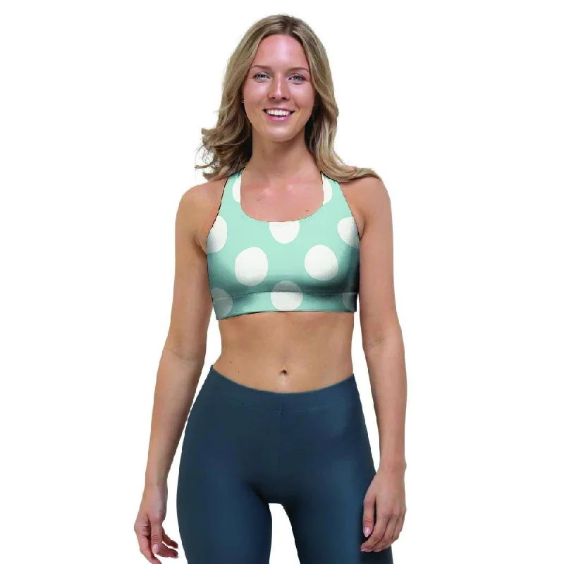 Aqua Polka Dot Sports Bra Elegant Satin Bralette