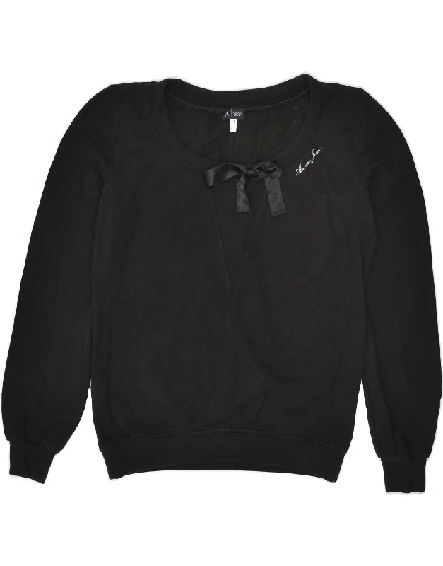 ARMANI Womens Sweatshirt Jumper EU 44 XL Black Cotton Hoodie with Exposed Zipper Edgy Industrial