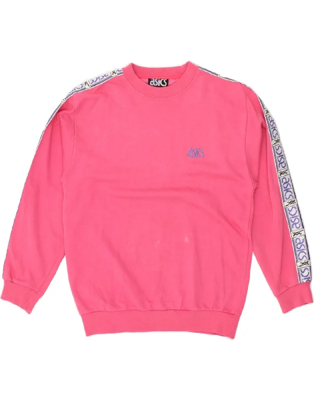 ASICS Womens Graphic Sweatshirt Jumper UK 14 Medium Pink Cotton Hoodie with Puffed Sleeves Voluminous Trendy