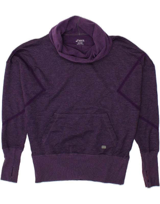 ASICS Womens Loose Fit Roll Neck Sweatshirt Jumper UK 14 Medium Purple Hoodie with Strings Custom Fit Adjustable