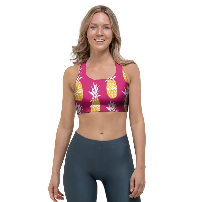 Aztec Hawaiian Pineapple Print Sports Bra Supportive Cotton Bra