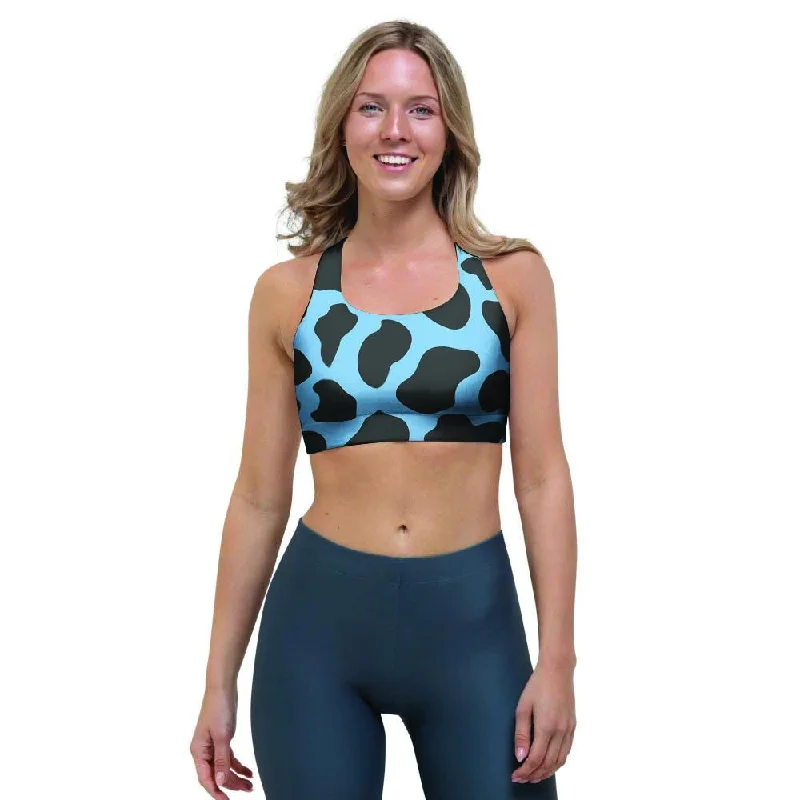 Black And Blue Cow Print Sports Bra Strapless Support Bra