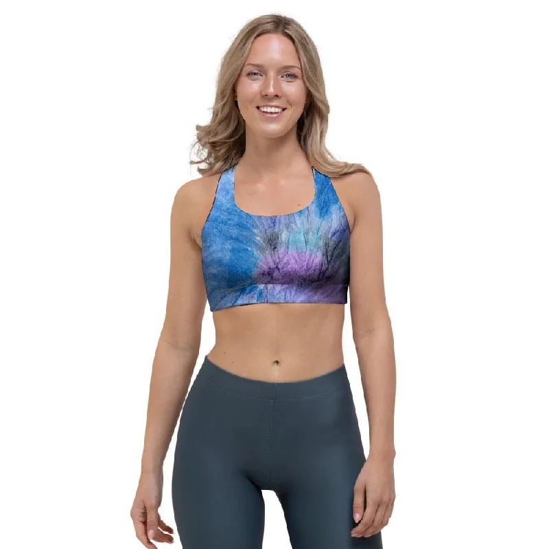 Black And Blue Tie Dye Sports Bra Smooth Fit Bra