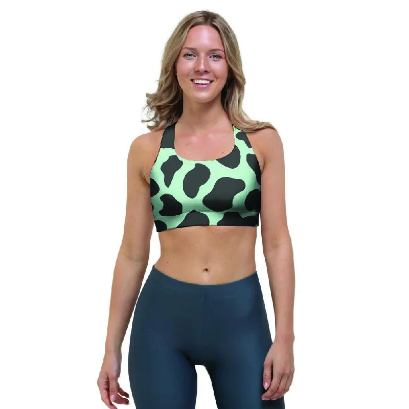 Black And Green Cow Print Sports Bra Comfortable Lace Bralette